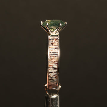 Moss Agate Deer Antler Ring for Women | 4mm Sterling Silver Band 5