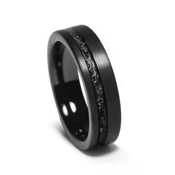 Meteorite Obsidian Ring for Women | 6mm Brushed Black Tungsten Band 4