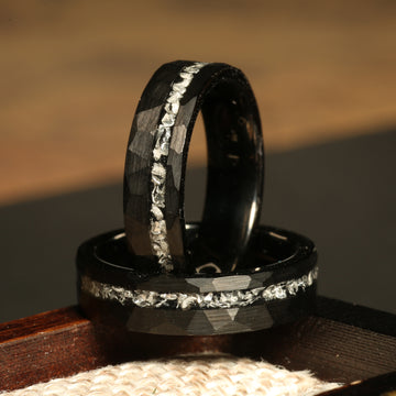 Black Hammered Meteorite Ring for Women | 4mm Tungsten Band 1
