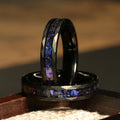 Blue Sandstone Ring for Women | 4mm Faceted Black Tungsten Band