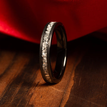 Brushed Meteorite Ring for Women | 4mm Black Tungsten Band 4