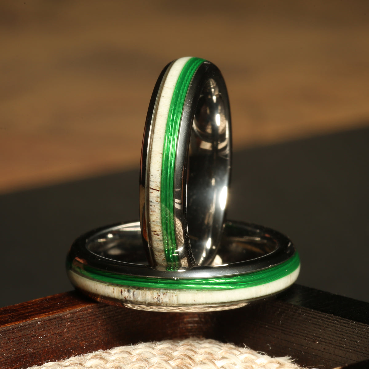 Women’s deer antler fishing line ring with silver tungsten