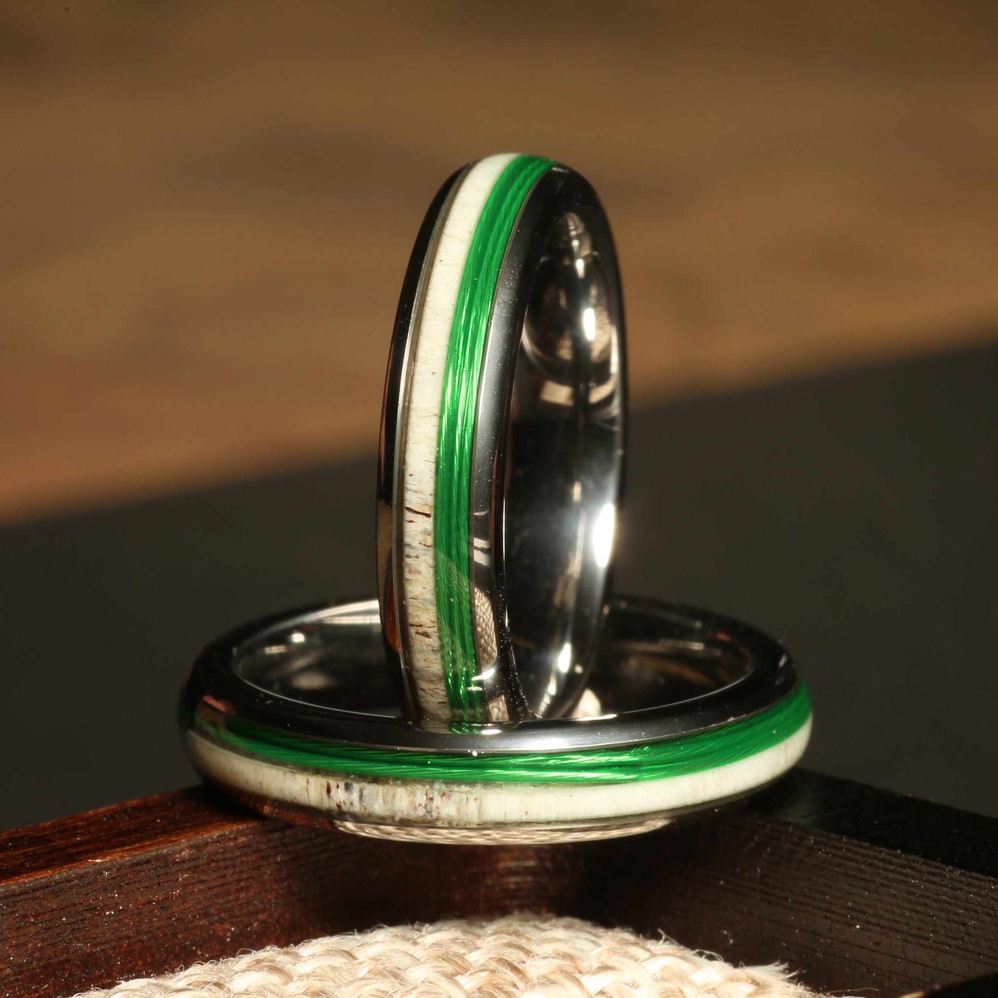 Deer Antler Fishing Line Ring for Women | 4mm Silver Tungsten Band
