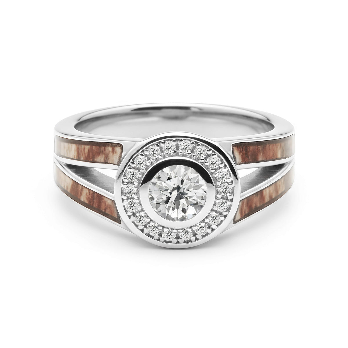Women’s deer antler halo ring with sterling silver