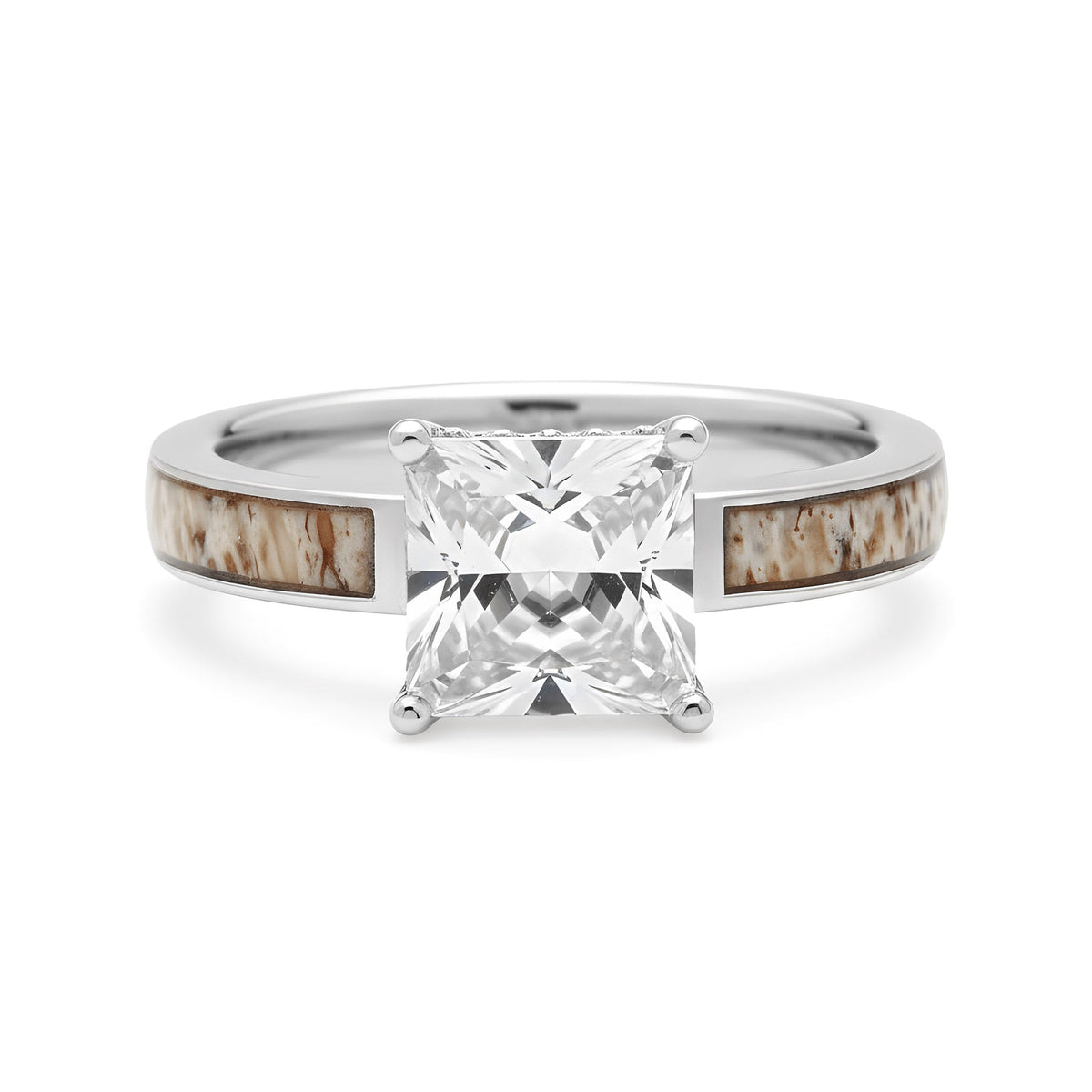 Women’s deer antler princess cut ring with sterling silver