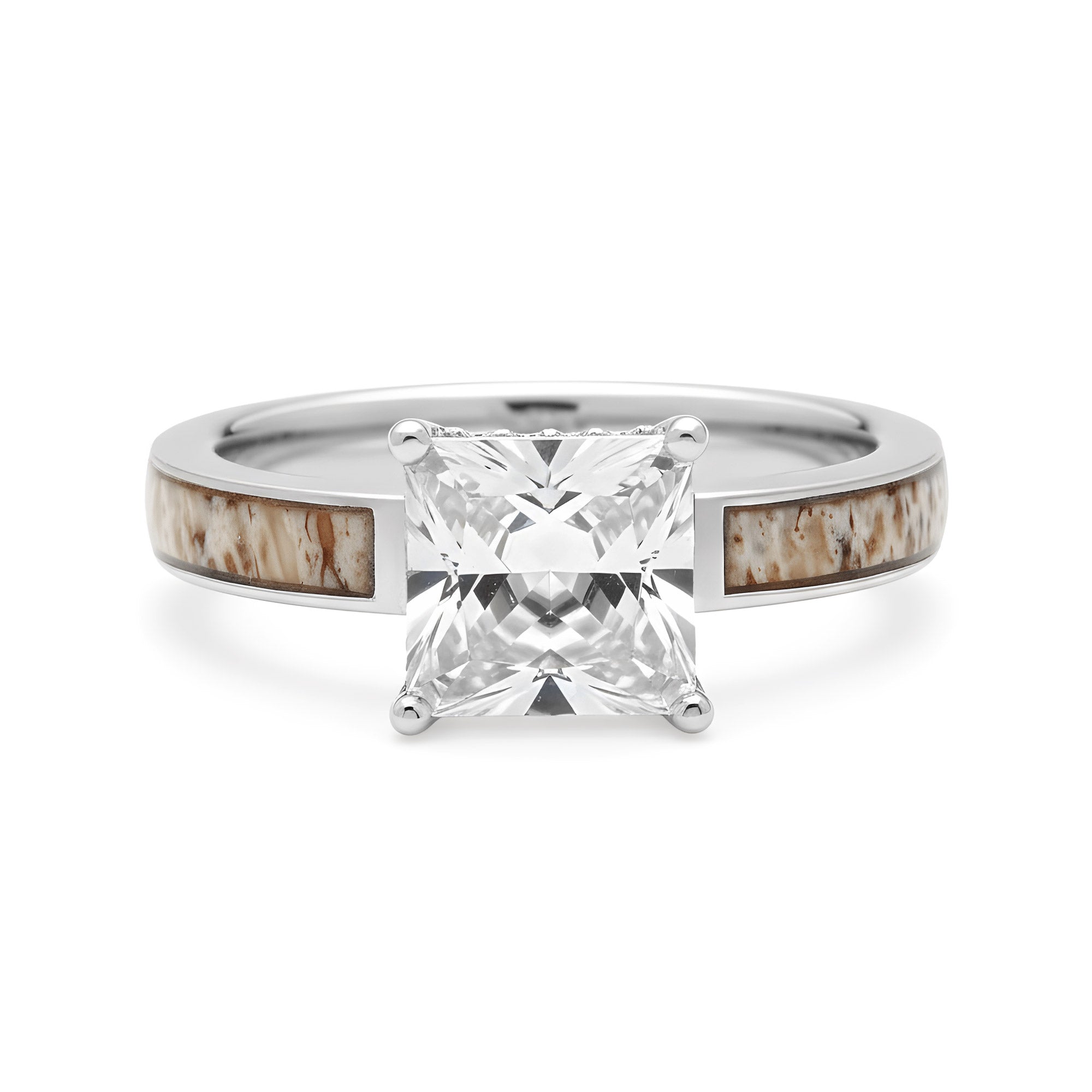 Deer Antler Princess Cut Ring for Women | 4mm Sterling Silver Band