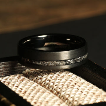 Meteorite Obsidian Ring for Women | 6mm Brushed Black Tungsten Band 1