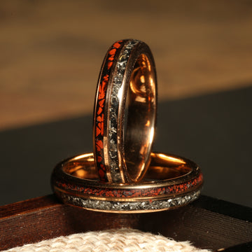 Rose Gold Meteorite Dinosaur Bone Ring for Women | 4mm Tungsten Band 1
