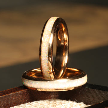 Rose Gold White Opal Ring for Women | 4mm Tungsten Band 1