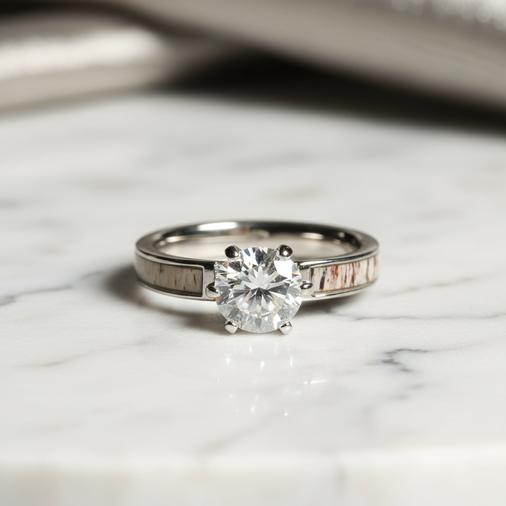 Deer Antler CZ Ring for Women | 4mm Sterling Silver Band