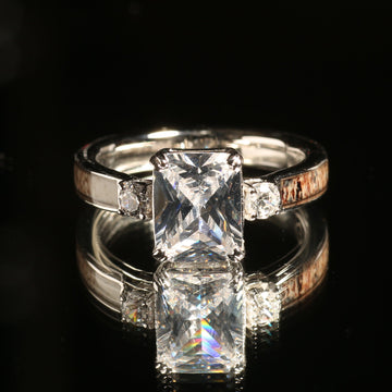 Deer Antler Radiant Cut Ring for Women | 4mm Sterling Silver Band 3