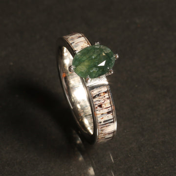Moss Agate Deer Antler Ring for Women | 4mm Sterling Silver Band 3