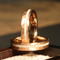 White Opal Ring for Women | 4mm Hammered Rose Gold Tungsten Band